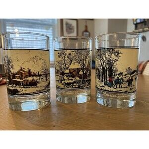 Currier And Ives Vintage Arby’s 1981 Set of 3 Mixed Glasses Tumblers
